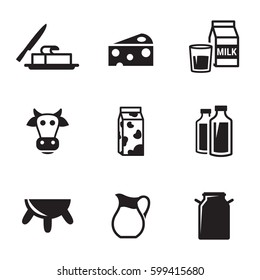 Milk icons set. Black on a white background