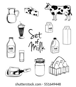 Milk icons set with cow butter cheese isolated vector illustration isolated on white background