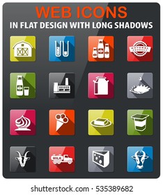 milk icons set in flat design with long shadow