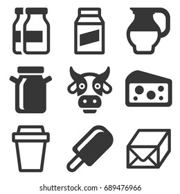 Milk Icons Set on White Background. Vector