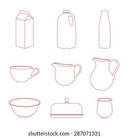 Milk icons set, thin line style, flat design. Vector.