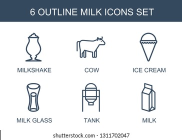 milk icons. Trendy 6 milk icons. Contain icons such as milkshake, cow, ice cream, milk glass, tank. icon for web and mobile.