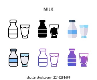 Milk icons vector illustration set line, flat, glyph, outline color gradient. Great for web, app, presentation and more. Editable stroke and pixel perfect.
