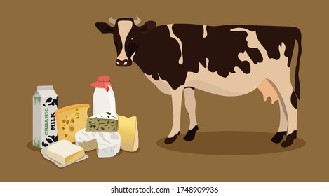 Milk icons vector set with different sorts of cheese. Realistic, flat