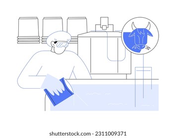 Milk inoculation abstract concept vector illustration. Worker warms up milk, food industry, dairy products, lactic acid producing culture, yogurt making with bifidobacterium abstract metaphor.