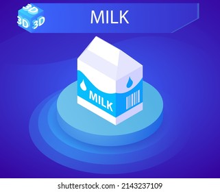 Icono de diseño isométrico de la leche. Ilustración web de vectores. 3.ª colorida concepción