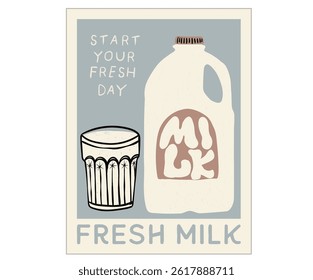 Milk jar abstract modern painting. Milk jar and glass design for fashion, top, dress, graphics, slogan tee, posters and others. Beautiful wall frame artwork.