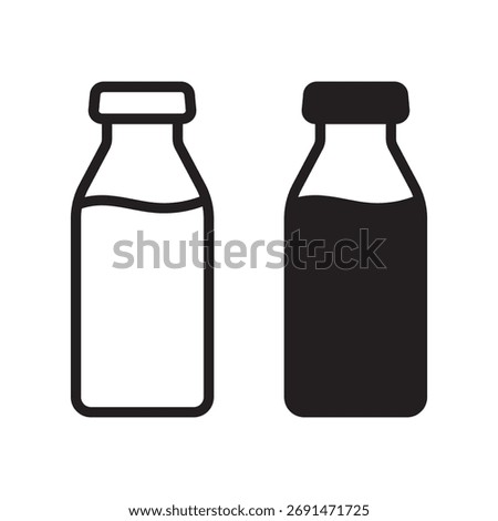 Milk Jar and Bottle Icon Set – Dairy and Beverage Symbols, Farm Fresh Flat Vector Illustration