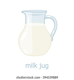 Milk jar cartoon illustration. Kitchen utensil.  Dairy production. Food  ingredients