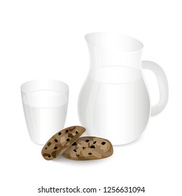 Milk in a jar with cookies isolated on white background. Vector illustration.