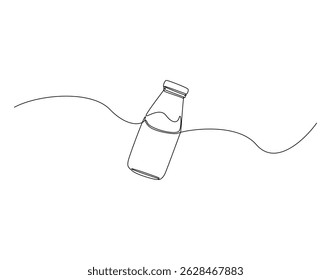 Milk in jar glass outline drawing illustration. Continuous line draw of world milk day vector