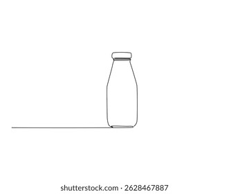Milk in jar glass outline drawing illustration. Continuous line draw of world milk day vector