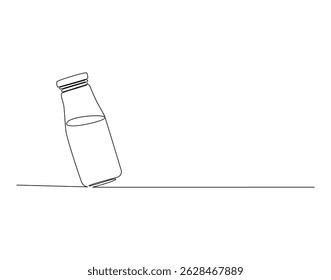 Milk in jar glass outline drawing illustration. Continuous line draw of world milk day vector