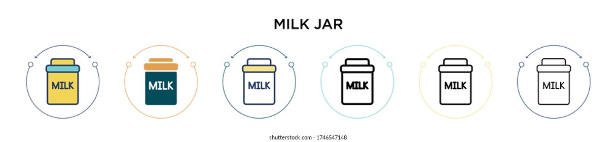 Milk jar icon in filled, thin line, outline and stroke style. Vector illustration of two colored and black milk jar vector icons designs can be used for mobile, ui, web