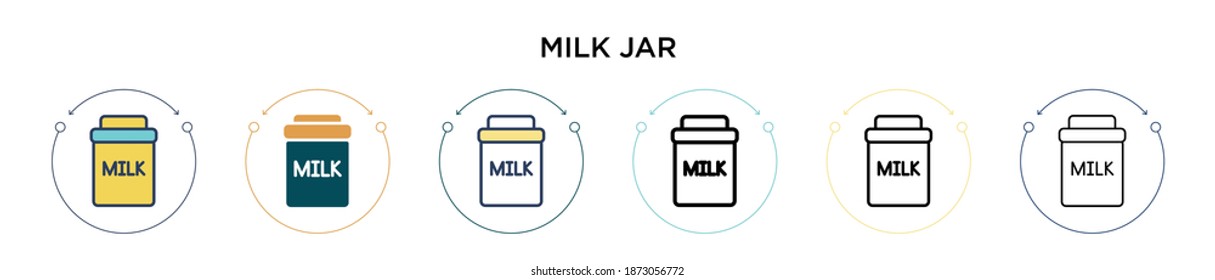 Milk jar icon in filled, thin line, outline and stroke style. Vector illustration of two colored and black milk jar vector icons designs can be used for mobile, ui, web