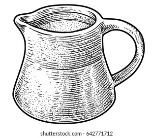 Milk jar illustration, drawing, engraving, ink, line art, vector