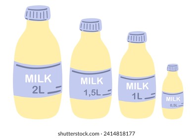 Milk jars bottles different size flat design