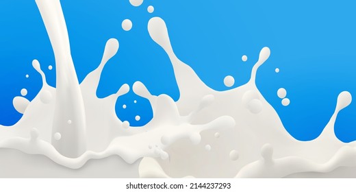Milk jet background, milky splash, vector realistic liquid white splash on isolated background. 3d illustration.
