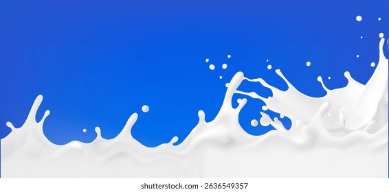 Milk jet background, milky splash, vector realistic liquid white splash on isolated background. 3d illustration.