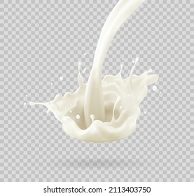 Milchstrahl, Milchsplash, Vektorrealistische, weiße Splash auf isoliertem Hintergrund. 3D-Abbildung.