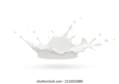 Milk jet, milky splash, vector realistic liquid white splash on isolated background. 3d illustration.