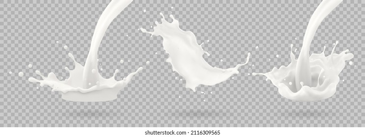 Milk jet, milky splash, vector realistic liquid white splash on isolated background. 3d illustration.