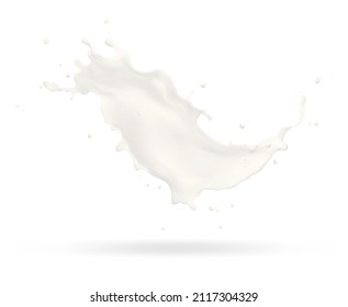 Milk jet, milky splash, vector realistic liquid white splash on isolated background. 3d illustration.
