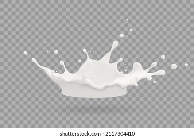 Milk jet, milky splash, vector realistic liquid white splash on isolated background. 3d illustration.