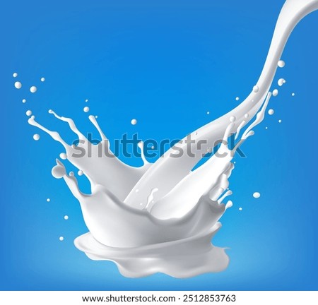 Milk jet, milky splash, vector realistic liquid white splash on isolated background. 3d illustration.