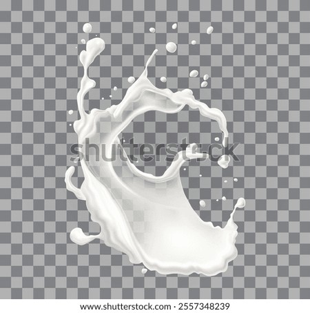 Milk jet, milky splash, vector realistic liquid white splash on isolated background. 3d illustration.	
