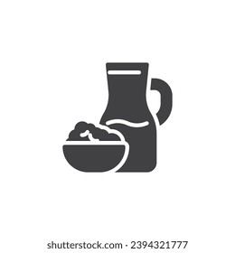 Milk jug and cottage cheese vector icon. filled flat sign for mobile concept and web design. Dairy products glyph icon. Symbol, logo illustration. Vector graphics