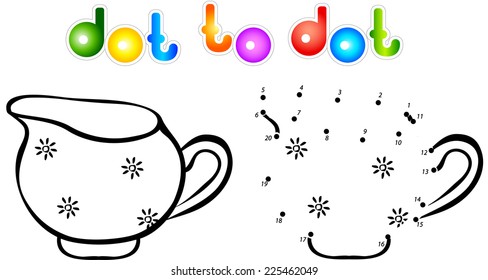 Milk jug dot to dot coloring book. Vector illustration for children