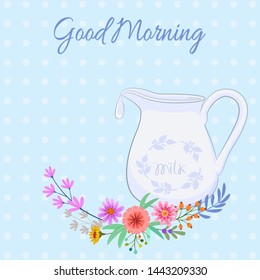 Milk jug with flowers vector design.