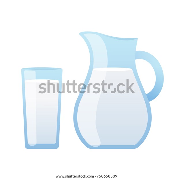 白い背景にミルクの入ったジャグとグラス 現代の簡単なベクターイラスト のベクター画像素材 ロイヤリティフリー
