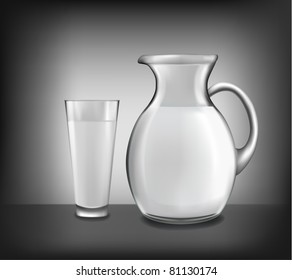 Milk jug and glass of milk. Vector.