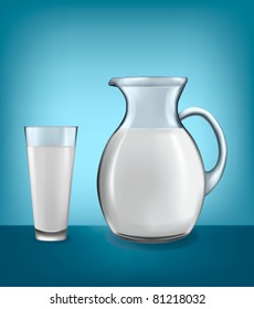 Milk jug and glass of milk. Vector