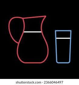 Milchkrug und Glas Milch, Vektorsymbol auf schwarzem Hintergrund. Produktzeichen für Milcherzeugnisse. Graph-Symbol für das Kochen von Webseiten und Apps-Design, Logo, App, Benutzeroberfläche