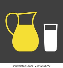 Milk jug and glass of milk vector on dark background icon. Dairy product sign. Graph symbol for cooking web site and apps design, logo, app, UI