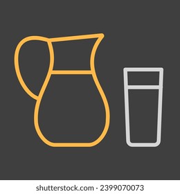 Milk jug and glass of milk vector on dark background icon. Dairy product sign. Graph symbol for cooking web site and apps design, logo, app, UI