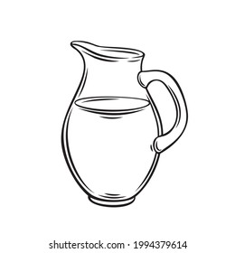 Milk jug outline vector icon. Drawn monochrome beverage water pitcher jug.