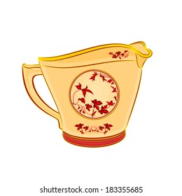 Milk jug part of porcelain whit red flowers vector illustration 