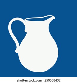 Milk jug or pitcher logo in a blue and white. Vector illustration.