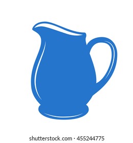 Milk jug or pitcher logo in a blue and white. Vector illustration.