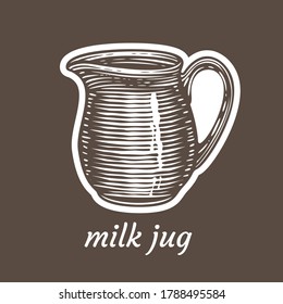 milk jug scratchboard. vector illustration.