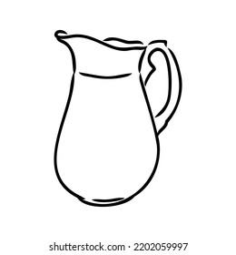 Milk jug silhouette. Creamer jug for serving with coffee or tea. Tradition of drinking coffee with milk. Tea time. Design element for cafes, food delivery sites and restaurants. Sketch, linear drawing