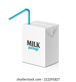 Milk or juice box with drinking straw. Vector.