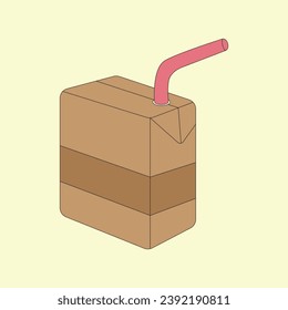 Caja de leche o jugo con ilustración de vector de paja de bebida aislada sobre fondo blanco. 