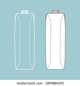Milk or juice box. Linear, vector realistic. Pocket milk outline.