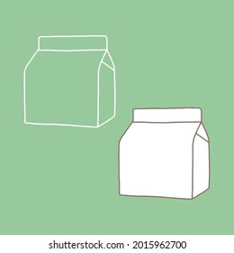 Milk or juice box. Linear, vector realistic. Pocket milk outline.