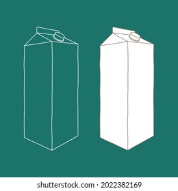 Milk or juice box. Linear, vector realistic. Pocket milk outline.